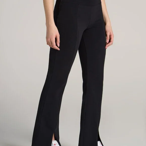 American Tall High Rise Split Flare Cotton Leggings for Tall Women in Black Size - Picture 3 of 3